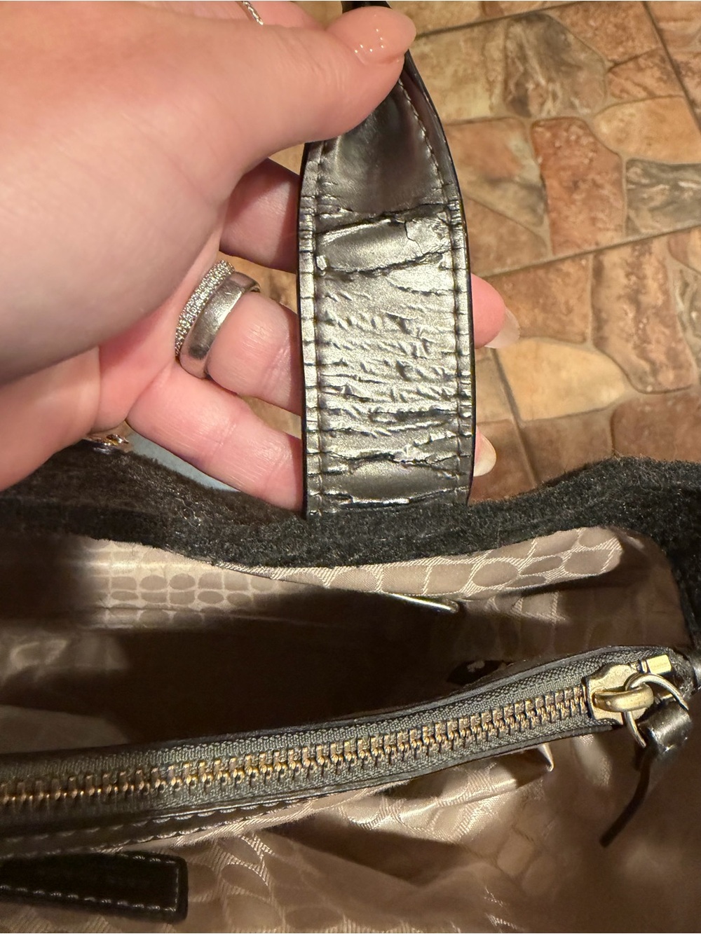 kate spade Black Wool Sparkle Tote with Metallic Leather Handles- Preloved! - Picture 12 of 14